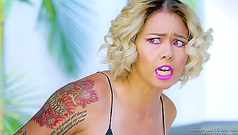 Mature and licking with two chicks