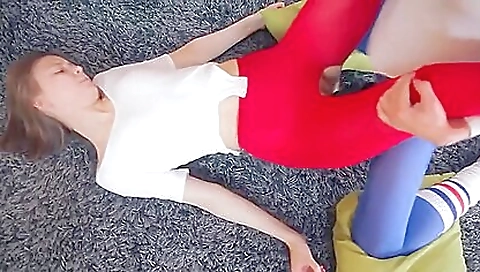 Sexy brunette hair shows her friend to orgasm