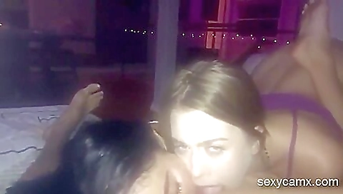 Sexy brunette hair with a dildo fuck